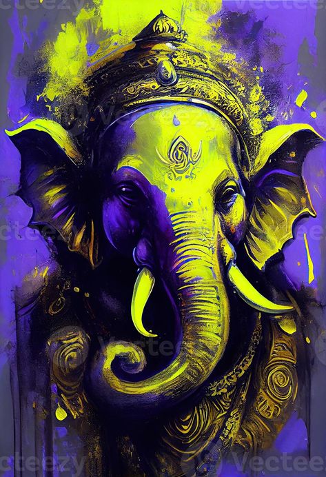 Generative AI illustration of Ganesha Hindu God , with flowers, oil painting taken up into heaven, sitting in front of bokeh mandala background Abstract Ganesha Painting, Ganesha Art Illustration, Flowers Oil Painting, Mandala Background, Ganesha Painting, Ganesha Art, Hindu God, Oil Painting Flowers, Ganesha