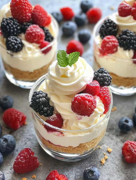 Mini Cheesecake Trifles 😤   😤 𝗜𝗻𝗴𝗿𝗲𝗱𝗶𝗲𝗻𝘁𝘀 😤 Cheesecake Pudding Mousse: 8 oz Cream Cheese, softened 🧀 1 package (3.4 oz) Instant Cheesecake Pudding Mix 🍮 1 cup Dixie Crystals Extra Fine Granulated Sugar 🍬 2 cups Heavy Whipping Cream 🥛 1 tsp Vanilla Extract 🍨 Creme Chantilly (Whipped Cream): 1 cup Heavy Whipping Cream 🥛 2 tbsp Powdered Sugar 🍚 1 tsp Vanilla Extract 🍨 Trifle Layers: 1 cup Vanilla Wafer Crumbs 🍪 1 cup Fresh Strawberries, sliced 🍓 1 cup Fresh Blueberries 🫐 Trifle Mini, Food Core, Pudding Mousse, Mini Trifle, Cheesecake Trifle, Vanilla Wafer, Cheesecake Mousse, Cheesecake Pudding, Parfait Recipes