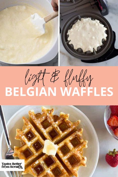 Satisfy your breakfast cravings with these easy homemade Belgian Waffles! Light, fluffy, and perfect for adding your favorite toppings. #BelgianWaffles #BreakfastRecipes #WaffleLove #BrunchTime #FromScratch #EasyRecipe Fluffy Waffle Recipe, Easy Belgian Waffle Recipe, Best Belgian Waffle Recipe, Breakfast Cravings, Belgian Waffle Recipe, Waffle Pan, Belgian Waffles Recipe, Belgium Waffles, Tastes Better From Scratch