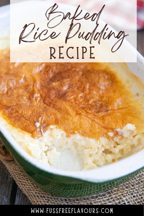 Baked Rice Pudding With Eggs, Rose Water Rice Pudding, Easy Baked Rice Pudding, English Rice Pudding Recipe, Baked Rice Custard Pudding Recipe, Rice Pudding In Oven, Baked Rice Pudding With Meringue, Simple Rice Pudding Recipe, Rice Pudding With Uncooked Rice