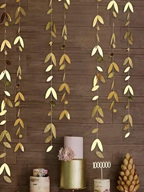 1set/2pcs, Party Decorations Leaf Garland Paper Hanging Leaves StreamerBanner For Spring Birthday Bachelorette Engagement AnniversaryWedding Bridal Shower Party Decorations Supplies, Home Decor, Room Decor Jungle BotanicaGarden Party, Weddings, And Family Garlands Gold    Paper     Event & Party Supplies, size features are:Bust: ,Length: ,Sleeve Length: Earthy Theme Party, Bachelorette Home Decor, Green And White Bridal Shower Decor, Green And Gold Bridal Shower Ideas, Boho Bachelorette Party Decorations, Organic Birthday Party, Toga Party Decorations, Greenery Graduation Party, Tropical Bridal Shower Decorations