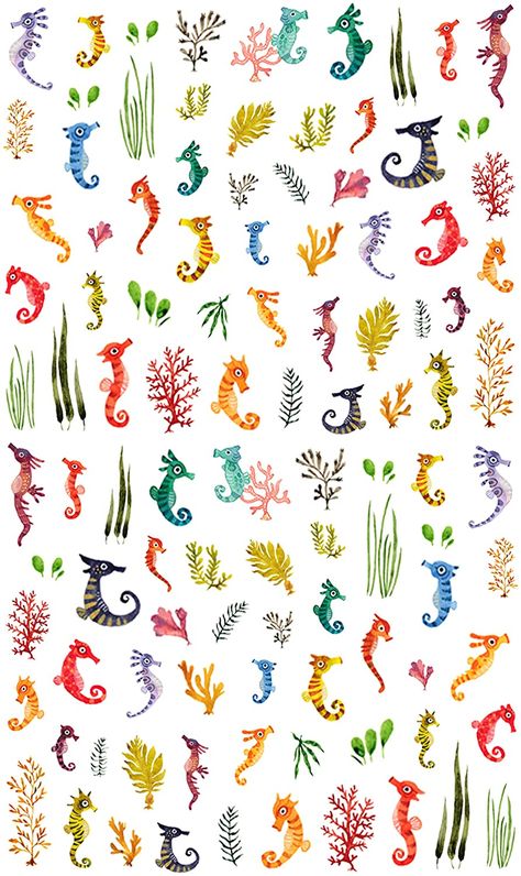 Sea Creature Nails, Sea Creatures Illustration, Sea Horse Illustration, Sea Horses Illustration, Marine Life Illustration, Watercolor Sea Creatures, Seahorse Illustration, Seahorse Print, Mermaid Stories