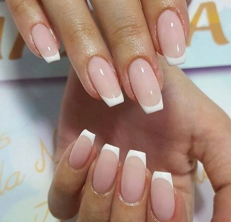 i do nails #nailart #nailartideas French Manicure Ballerina Nails, French Tip Nails Ballerina Shape, Short White Tips, Ballerina Nails French Tip, French Nails Ballerina, Perfect French Nails, Modern French Manicure, Long Nail Beds, White Tip Nails