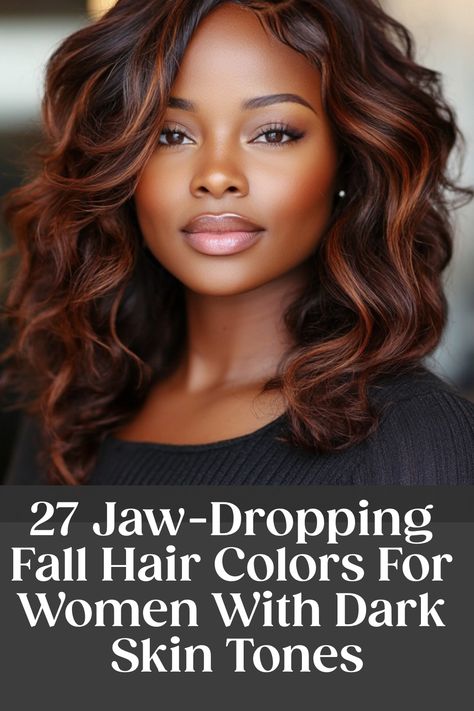 27 Jaw-Dropping Fall Hair Colors For Women With Dark Skin Tones Hair Colors For Darker Skin Tones, Fall Hair Color For African Americans, Chocolate Brown Hair Copper Highlights, Fall Hair For Brown Skin, Caramel Brown On Black Hair, Curly Highlights Black Women, Black Women Brown Hair Color, Cooper Hair Color In Dark Skin, Fall Color Black Women Hair