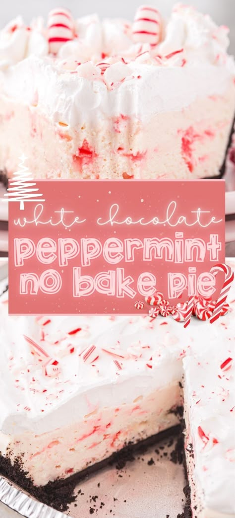 White Chocolate Peppermint Pie, Peppermint Pudding Dessert, Peppermint Pudding Pie, No Bake Peppermint Pie, Peppermint Bark Pie, Holiday Pudding Desserts, White Christmas Pie, Peppermint Pie No Bake, Peppermint Deserts