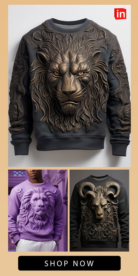 Graphic Animal Men's Fashion 3D Print Golf Pullover Sweatshirt Holiday Vacation Going out Sweatshirts Black Blue Crew Neck Print Spring & Fall Designer Hoodie Sweatshirt Cotton Jacket Men, Masonic Art, Denim Style Casual, Wild Fashion, Moda Afro, 50th Clothes, 3d Printing Fashion, Custom Leather Jackets, Classy Men