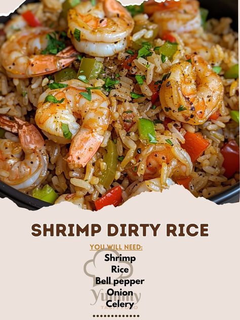 Yummy Recipes | 🍤 Shrimp Dirty Rice: A savory, spicy meal with a seafood twist! #SpicyShrimpRice Shrimp Dirty Rice Ingredients: Shrimp, peeled (1 lb... | Instagram Shrimp Dirty Rice Recipe, Shrimp Dirty Rice, Rice And Chicken Broth, Dirty Rice Recipe, Shrimp Rice, Rice And Chicken, Seafood Dish Recipes, Dirty Rice, Best Seafood Recipes