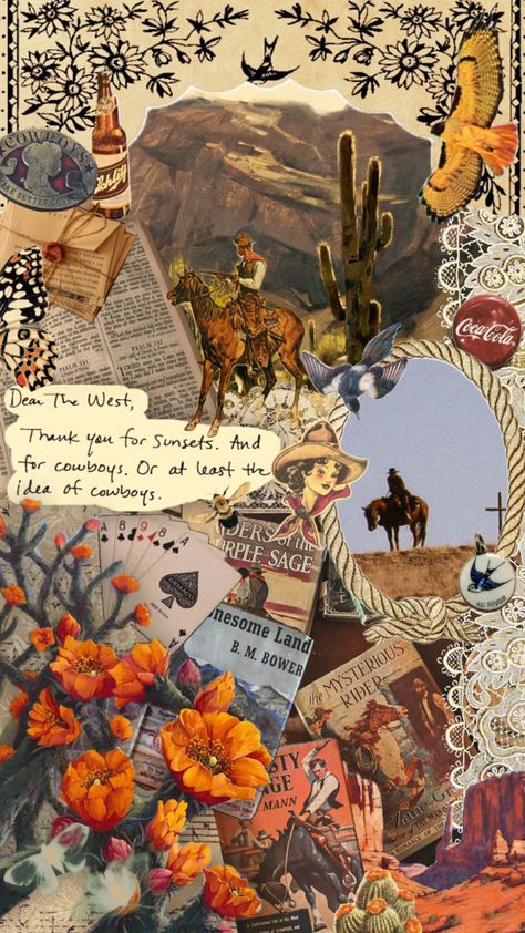 #western #cowboy #desert #westernaesthetic #vintage #cowboys #cactus #horse #birds #westerns Vintage Western Aesthetic, Western Collage, Vintage Cowboys, Vintage Scrapbook Paper, Denim Crafts Diy, Western Wallpaper Iphone, Rodeo Horses, Horse Silhouette, Western Aesthetic