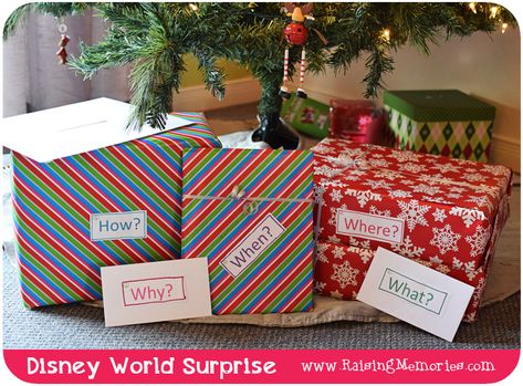 Disney Gift Surprise, Disney As Christmas Gift, Disney Vacation Surprise Christmas, Disney For Christmas Gift, Surprise Christmas Disney Trip, Disney Boxes Surprise, Disneyland For Christmas Gift, Disney Surprise Trip Ideas Christmas Gifts, Disney World Christmas Gift Ideas