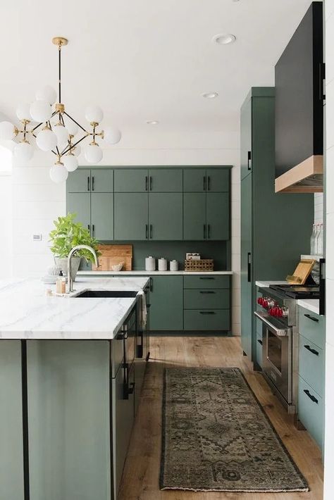 Sage Green Cabinet Option - New From Waypoint Living Spaces Mcgee Kitchens, Modern Cabin Design, Green Kitchen Designs, Sage Green Kitchen, Painted Kitchen Cabinets Colors, Green Kitchen Cabinets, Cottage Kitchens, Green Cabinets, Kitchen Cabinet Colors