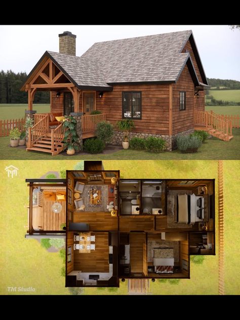 Small House Blueprints, Small Log Cabin, Sims 4 House Plans, Sims 4 House Building, Barn Style House Plans, Sims 4 House Design, Casas The Sims 4, Sims House Plans, Architectural House Plans