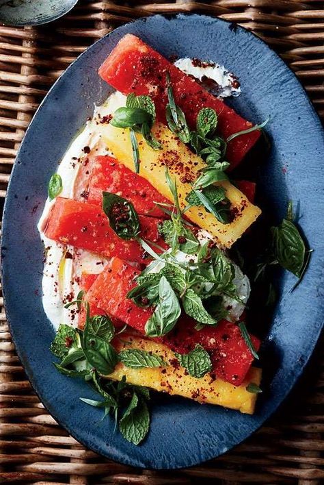 This best-ever Marinated Watermelon with Whipped Feta gets flavor from ginger, sumac, pink peppercorns and more. Get the recipe from Food & Wine. Whipped Feta Recipe, Marinated Watermelon, Watermelon Arugula Salad, Feta Recipe, Grilled Watermelon, Feta Recipes, Sweet Watermelon, Whipped Feta, Edible Arrangements