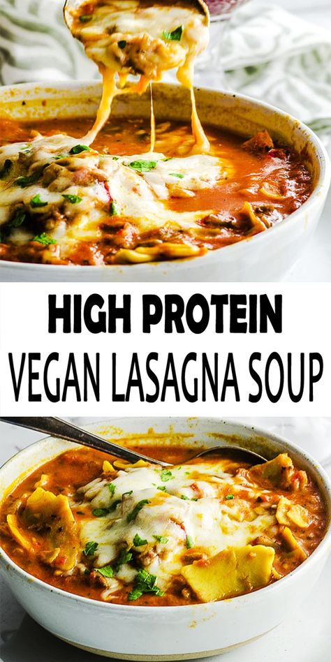 Vegan Lasagna Soup, Soup Lasagna, Plat Vegan, Lasagna Soup Recipe, Vegan Lasagna, Vegan Soup Recipes, Lasagna Soup, High Protein Vegan, Tasty Vegetarian Recipes