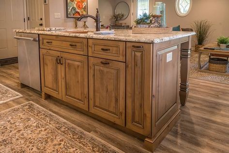 Kitchen Island In Knotty Alder Knotty Alder Kitchen Cabinets, Knotty Alder Kitchen, Alder Kitchen Cabinets, Alder Kitchen, Kitchen Cabinets And Flooring, Hickory Kitchen Cabinets, Log Home Kitchens, Hickory Kitchen, Kitchen Updates