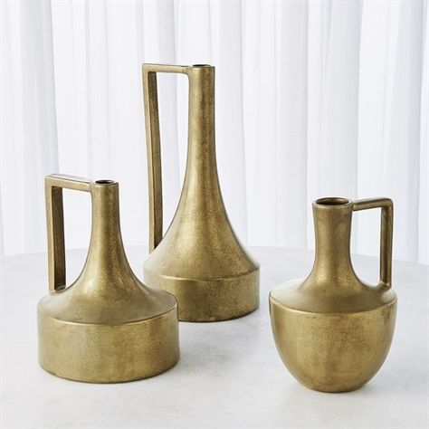 Handle Vase-Gold Long Vase, Moody Decor, Handle Vase, Ancient Pottery, Short Neck, Gold Vases, Kitchen And Bath Design, Table Vase, Global Views