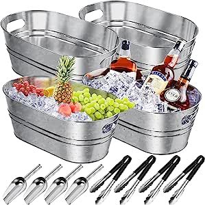 Amazon.com: Kochorie 4 Pieces Galvanized Metal Drink Cooler Beverage Tubs Insulated Drink Tub with 4 Ice Scoop and 4 Stainless Steel Tongs 4 Gallons Beverage Ice Tubs for Summer Parties: Home & Kitchen Large Ice Bucket, Drink Bucket, Beer Bucket, Drink Storage, Drink Cooler, Ice Making, Galvanized Tub, Metal Tub, Beverage Tub