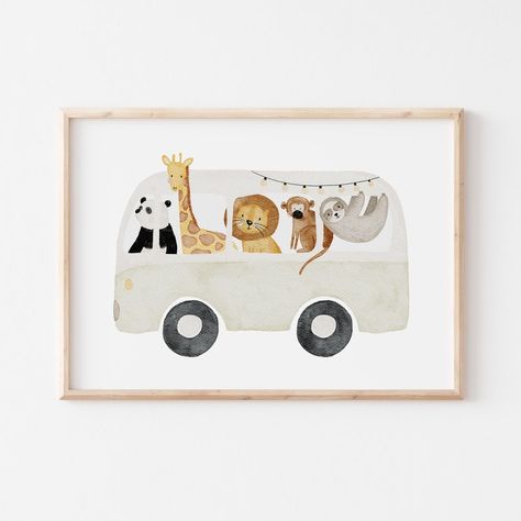 Nursery Room Poster, Painting For Kids Room, Paintings For Kids, Watercolor Kids Room, Baby Room Paintings, Animal Baby Room, Kids Room Poster, Van Camper, Baby Poster