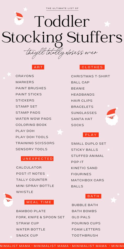 It's that time again... Christmas time! There are a million and one things mommies need to get organized at the holidays - save this toddler stocking stuffers cheat sheet to reference each year! (aka stocking fillers) Toddler Stocking Stuffers, Best Toddler Gifts, Stocking Stuffers For Boys, Christmas Prep, Stocking Stuffer Ideas, Real Mom, Christmas Planning, Toddler Christmas, Christmas Stocking Stuffers