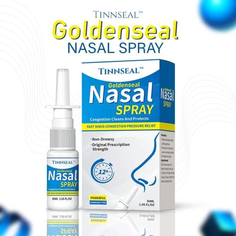 Tinnseal™ Goldenseal Nasal Spray Homemade Nasal Spray, Saline Nose Spray, Stuff Nose Remedies Nasal Congestion, Saline Solution Nasal, Nasal Saline Spray, Golden Seal, Pharmaceutical Packaging, Moving Text, Medicine Packaging