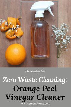 Zero Waste Cleaning: Orange Peel Vinegar Cleaner - Orange Peel Vinegar is perfect for zero waste cleaning! It makes a great DIY all-purpose cleaner. If you're looking for some orange peel uses, look no further. This is the best scented vinegar cleaner, plus it helps give your orange peels a second life. Click through to learn how to make and use this amazing cleaning vinegar. #zerowaste #zerowasteliving #zerowastelifestyle #orangepeel #orangepeelvinegar Diy Orange Cleaning Spray, Homemade Cleaner With Orange Peels, Orange Peel Cleaner, Orange Peel Uses, Orange Peel Vinegar, Orange Cleaner, Orange Peels Uses, Zero Waste Cleaning, Diy Cleaning Spray