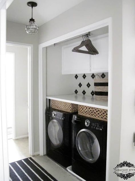 13 Awesome Laundry Room Ideas I Found for Inspiration. My laundry room makeover needs some practical and decorative inspiration that you'll love. Small Laundry Space, Laundry Nook, House Closet, Small Laundry Room Organization, Room Storage Diy, Laundry Room Doors, Laundry Room Closet, Laundry Room Inspiration, Laundry Closet