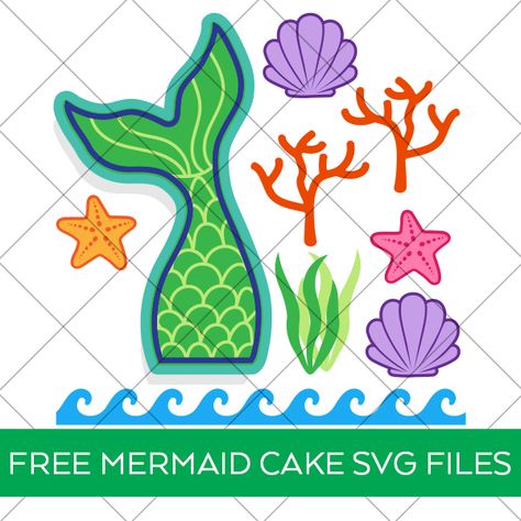 EASY Mermaid Cake Idea with FREE Mermaid Cake Topper & Decorations SVG File for Cricut & Silhouette! Download at Pineapple Paper Co. #mermaid #mermaidbirthday #birthdayideas #birthdaycake #cakedecor #caketopper #cricut Mermaid Cake Topper Svg, Mermaid Tail Svg Free, Free Mermaid Svg Files For Cricut, Mermaid Cake Topper Printable Free, Diy Mermaid Cake Topper, Diy Mermaid Cake, Easy Mermaid Cake, Cricut Mermaid, Little Mermaid Cake Topper