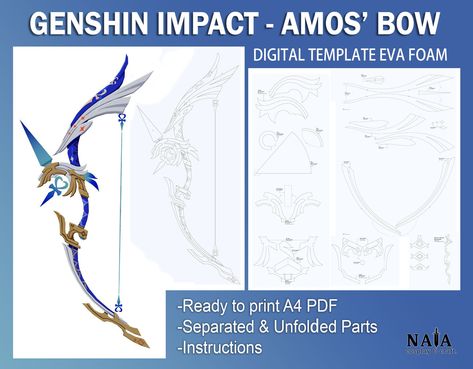 genshin impact amos Amos Bow Genshin, Genshin Impact Craft Ideas, Dice Template, Genshin Impact Cosplay, Bow Diy, Bow Art, Bow Template, Cosplay Armor, Prop Making