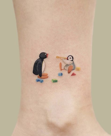 Pingu Tattoo, Sculpture Tattoos, Collage Tattoos, Teardrop Tattoo, Painting Tattoos, Penguin Tattoo, Nerd Tattoo, Handpoke Tattoo, Cute Penguin