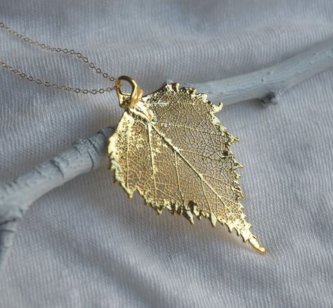 "EACH AND EVERY LEAF IS BEAUTIFULLY DIFFERENT --- To create one of these pendants, a genuine leaf is picked by hand in Colorado, dried and painted with several coats of copper. The resulting leaf pendant is see-through and delicate-looking, yet surprisingly sturdy. These leaves all vary in size and are beautifully different.    ❤ THE PERFECT GIFT for HER! * so unique & eye catching * meticulous attention to detail * each order will come beautifully gift-wrapped    ✦ ITEM - DETAILS  * a large electroplated leaf that measures \"approximately\" 1 3/4\" x 2\" * 14k gold fill & sterling silver chain and clasps * fine sturdy sparkling chain * water-resistant, tarnish-resistant and hypoallergenic * ethically sourced 85% recycled raw materials from the USA   ✦ ORDERING --- Select from the drop dow Sterling Silver Leaf Necklace, Necklace Long Gold, Long Gold Necklace, Gold Leaf Pendant, Real Leaf, Real Leaves, Gold Long Necklace, Rose Gold Pendant, Long Chain Necklace