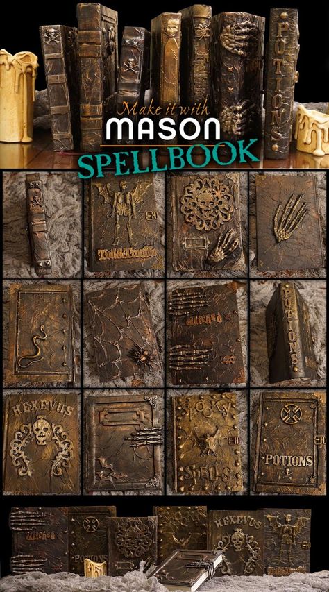 a Mason says what?: Make It With Mason - Spell Books Deco Cinema, Halloween Spell Book, Uhyggelig Halloween, Halloween Spells, Diy Buch, Casa Halloween, Spell Books, Anniversaire Harry Potter, Theme Harry Potter