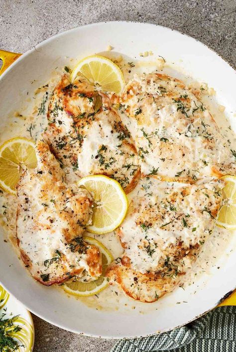 This creamy lemon and dill skillet chicken recipe is a true crowd-pleaser and makes for a perfect weeknight dinner. Lemon And Dill Chicken, Fresh Dill Recipes Chicken, Dill Chicken Recipes, Chicken With Dill, Creamy Dill Chicken, Lemon Dill Chicken, Protein Dishes, Dill Chicken, Bruschetta Chicken Pasta