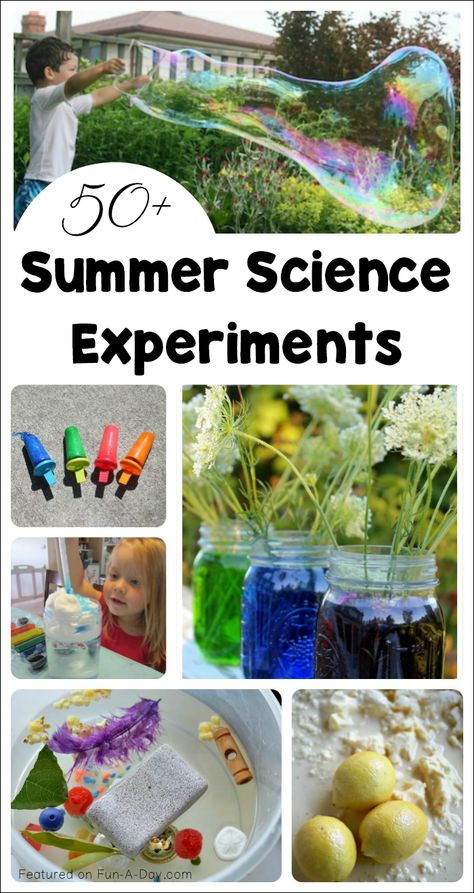 The Top 10 Summer Science Experiments for Kids - over 50 summer science activities to try #Preschool #Kindergarten #KidsActivities #Summer #SummerActivities #Science #ScienceforKids #ScienceExperiments #FunADay Summer Science Experiments For Kids, Summer Science Activities, Summer Science Experiments, Science Experiments For Kids, Summer Science, Experiments For Kids, Kid Experiments, Science Activities For Kids, Summer Learning