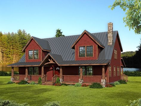 Red House Exterior, Two Story House Plans, Two Story House, Mountain House Plans, Craftsman Style House Plans, House Siding, Modern Farmhouse Plans, Two Story Homes, Red House