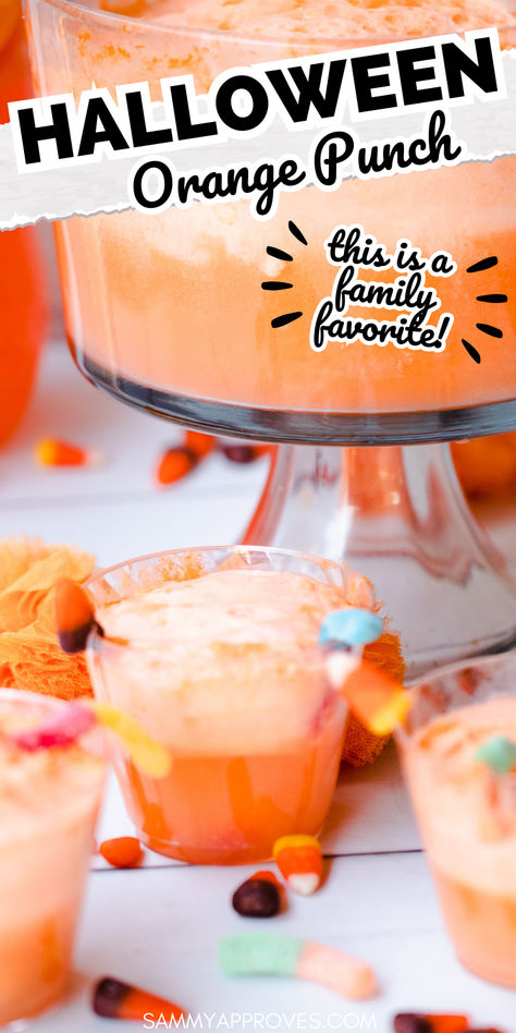 Get ready to brew up some spooky fun with this Halloween Orange Punch! This kid-friendly party punch is sure to be a hit at your next Halloween gathering. With its vibrant orange color and delicious fruity flavors, this Halloween drink will add a festive touch to any celebration. Whether you're hosting a costume party or just looking for a refreshing beverage to enjoy while passing out candy, Easy Halloween Punch For Kids Party, Orange Punch Halloween, Halloween Lemonade Punch, Orange Colored Punch Recipes, Orange Color Punch Recipes, Halloween Punch Bowl Nonalcoholic, Orange Party Punch Non Alcoholic, Halloween Punch For Kids Witches Brew, Kid Friendly Halloween Punch Recipes