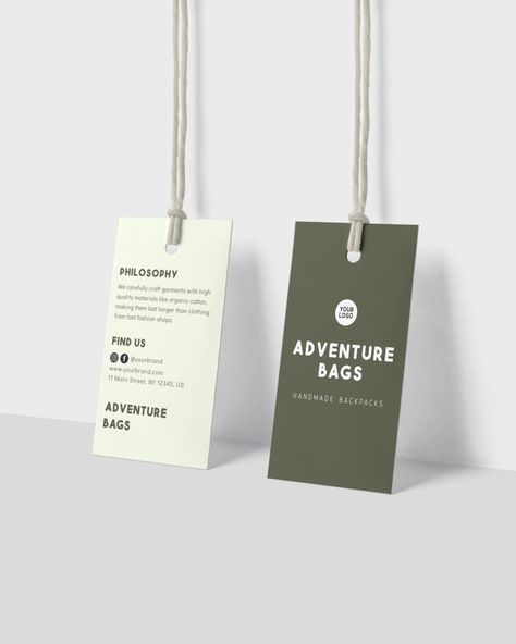 Editable template of hang tag design. Perfect for your handmade item like bags and other accessories 🎒👜 Bag Tag Design Ideas, Handtag Labels Design, Hang Tag Design Clothing Labels, Product Tag Design, Hang Tags Design, Bag Tag Design, Hang Tag Template, Eco Logo Design, Price Tag Design