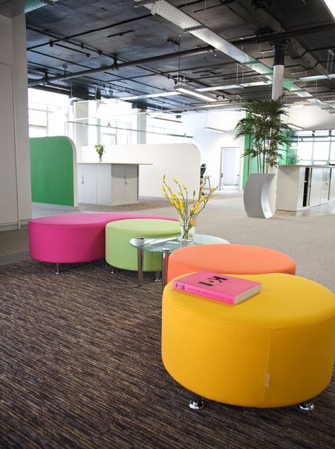 Make an impression with this colourful soft seating Funky Seating, Reception Area Seating, Soft Seating Office, Soft Seating Area, Office Breakout, School Reception, The Office Mugs, Small Seating Area, Maker Ideas