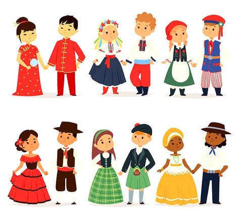 Traditional kids costume festive by Vectorstockersland on @creativemarket Business Card Icons, Dress Vector, Cute Couples Cuddling, Traditional Clothes, Kid Character, Couple Cartoon, Seamless Pattern Vector, Dress Girls, Illustration Vector