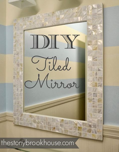 How To Make A Custom Tiled Mirror. Im doing this for the powder room! Bathroom Mirror Makeover Frames, Diy Tile Mirror, Tiled Mirror, Tile Mirror Frame, Bathroom Mirror Makeover, Tile Mirror, Bathroom Mirrors Diy, Bathroom Mirror Frame, Mirror Frame Diy