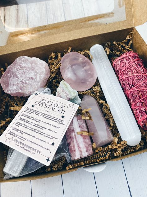 Self Love Gift for Love Gift Box Crystal Rose Quartz Gift Box - Etsy Healing Room, Fireplace Mantle Decor, Selenite Wands, Crystal Box, Love Box, Raw Rose Quartz, 1 Rose, Gift Bundles, Spiritual Gifts