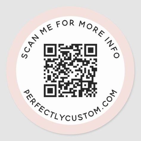 Elegant, round QR code label with circular text and a solid light blush pink border. Modern, minimal design with customizable colors. You can change fonts and colors, move and resize elements with the design tool. Qr Code Sticker, Promotional Stickers, Scan Me, Promote Small Business, Light Mint Green, Business Stickers, Paper Coaster, Business Promotion, Light Aqua