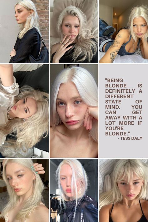 platinum blonde hair inspiration #PlatinumBlondeHair #Aesthetic #HairCare #SilverHair 90s Platinum Blonde Hair, Best Hair Dye For Blonde Hair, Alt Platinum Blonde Hair, Platinum Hair Outfits, Best Platinum Blonde Hair Color, Atomic Blonde Hair, White Gold Blonde Hair, Platinum Toner Formula, Platinum Blonde Pale Skin