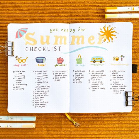 Hello everyone! I'm Charizze from @art_bujo_charizzetotto on Instagram and Charizze T on YouTube. Now that warmer weather and summer sun is just around the corner, it is a perfect time to prepare! So on this blog post, I'm very excited to share with you how to get ready for a fun summer that you can create on your bullet journal! RECOMMENDED SUPPLIES: Archer and Olive Notebook - I'm using the A5 Dandelion Dreams dot grid notebook Archer and Olive Acrylograph Pens - I used colors from the Vern Journal Free Printable, Archer And Olive, Summer Checklist, Summer Calendar, Summer Journal, Goals Bullet Journal, Organization Bullet Journal, Bullet Planner, Dot Grid Notebook