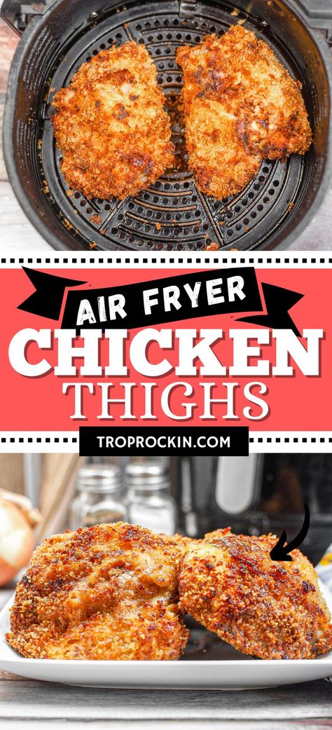 Panko Chicken Thighs, Chicken Thighs Crockpot Recipes, Air Fryer Panko Chicken, Fried Chicken Thighs Boneless, Chicken Thighs Crockpot, Breaded Chicken Thighs, Fried Chicken Thigh Recipes, Recipes Chicken Thighs, Air Fryer Recipes Chicken Thighs