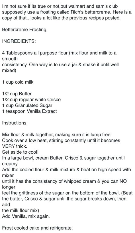 Sam's Club Frosting (copycat) Copycat Sams Club Whipped Frosting, Walmart Cupcakes Recipe, Sams Club Cake Recipe, Sams Club Copycat Recipes, Sams Club Cupcake, Bettercreme Whipped Frosting Recipe, Walmart Frosting Recipe, Walmart Whipped Icing Recipe, Bettercreme Recipe