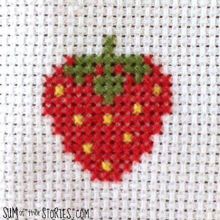 Free Strawberry Cross Stitch Pattern — Sum of their Stories Craft Blog Strawberry Cross Stitch, Red Cross Stitch, Cross Stitch Fruit, Cross Stitch Beginner, Tiny Cross Stitch, Easy Cross Stitch Patterns, Small Cross Stitch, Diy Embroidery Patterns, Cross Stitch Patterns Flowers