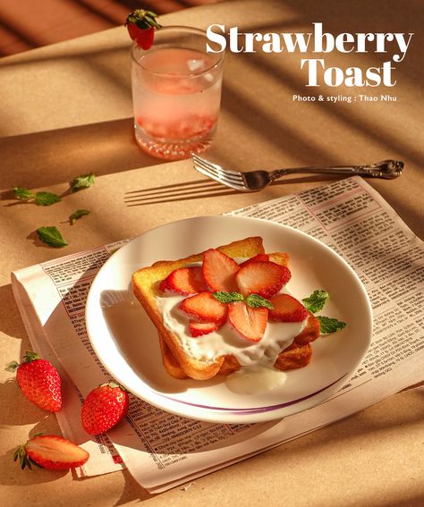 Strawberry Toast, Food Photography Dessert, Food Photography Composition, Food Art Photography, Food Photoshoot, Photography Art Direction, Dessert Photography, Photo Food, Food Content