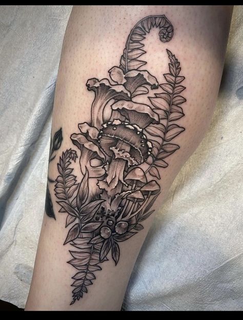 Marissa Tattoo, Meat Art, Flor Tattoo, Earthy Tattoos, Mushroom Tattoo, Fern Tattoo, Autumn Tattoo, Garden Tattoos, Bug Tattoo