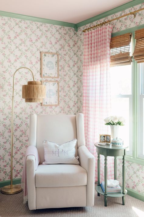 Primrose Watercolor, Cottage Nursery, Watercolor Floral Wallpaper, Rose Trellis, Cottagecore Home, Big Girl Bedrooms, Kids Bedroom Inspiration, Sweet Baby Girl, Girl Nursery Room