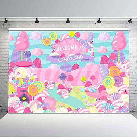 Candyland Banner, Welcome To Candyland, Candy Land Background, Candyland Backdrop, Candy Theme Birthday, Land Background, Banner Photography, Rainbow Lollipop, Baby Shower Background