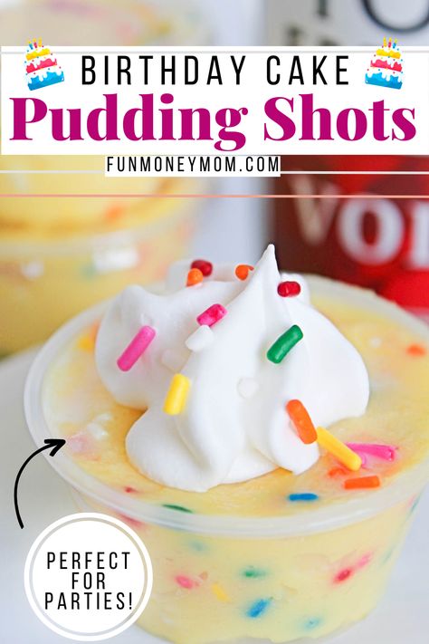 Creamy Shots, Birthday Cake Pudding Shots Recipe, Birthday Cake Pudding Shots, Cake Pudding Shots, Birthday Cake Pudding, Shots Jello, How To Make Pudding, Birthday Cake Shots, Pudding Shot Recipes